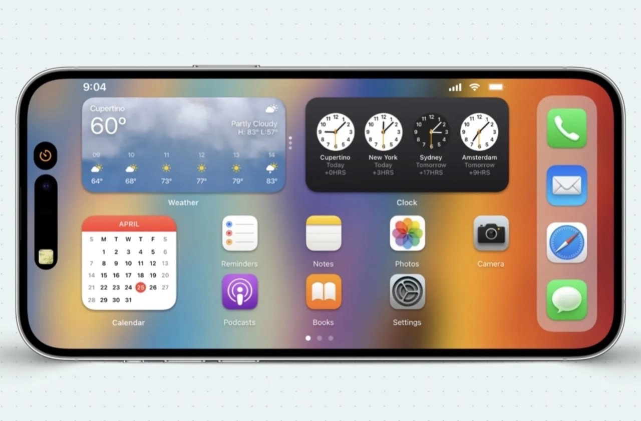 Как может выглядеть домашний экран iPhone в горизонтальном режиме в 2023 году